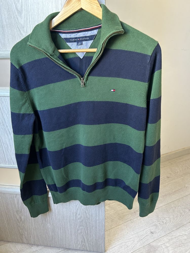 Sweter S Tommy Hilfiger męski zamek 100% bawełna w paski