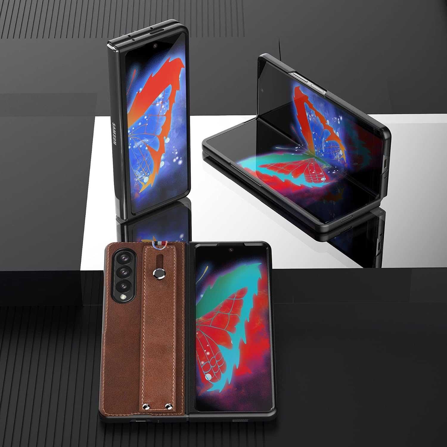 Cresee etui skórzane do Samsung Galaxy Z Fold 3 5G 360 pasek brązowe