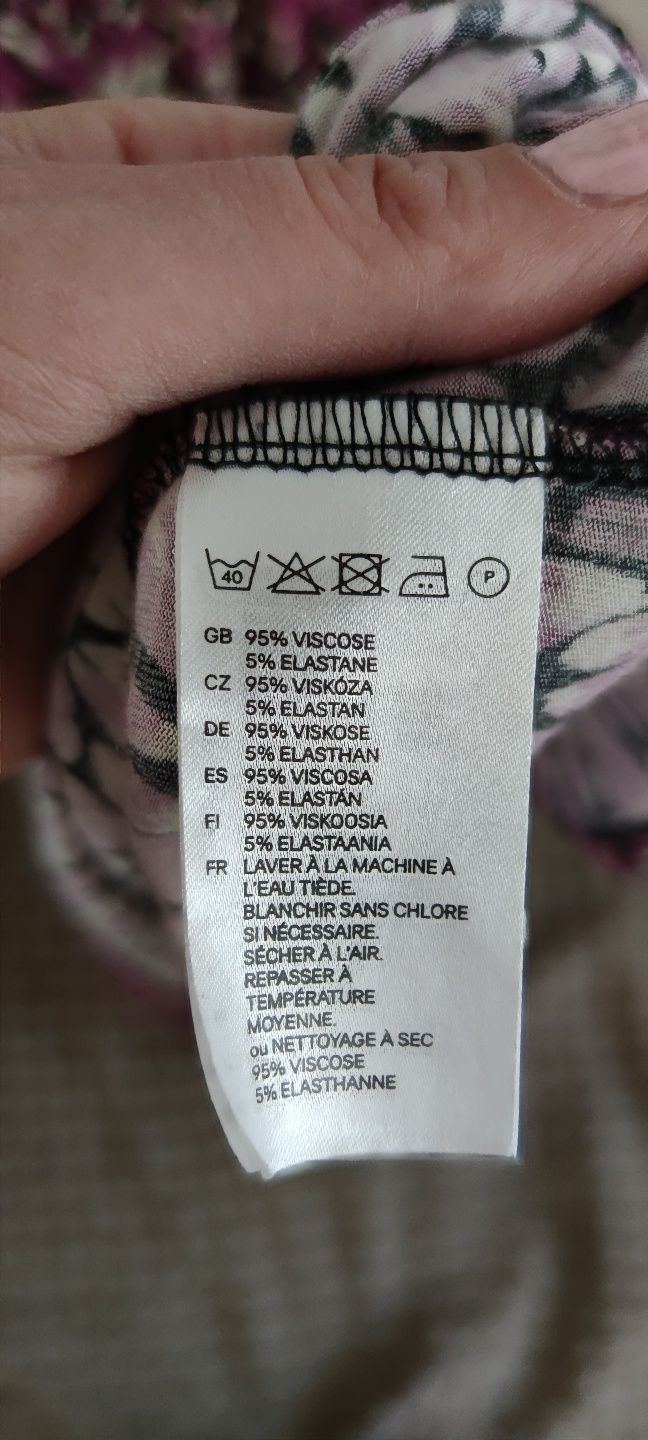 Sukienka H&M gumka w pasie dekolt kopertowy fiolet wiskoza z elastanem