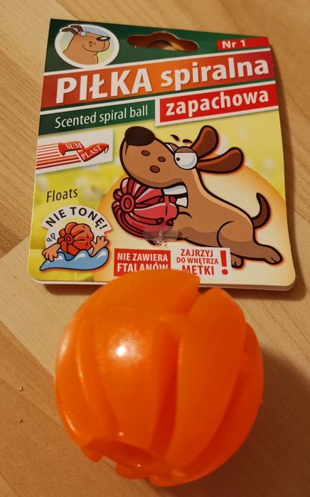 Nowa pomarańczowa, zapachowa, spiralna piłeczka dla psa, 4cm