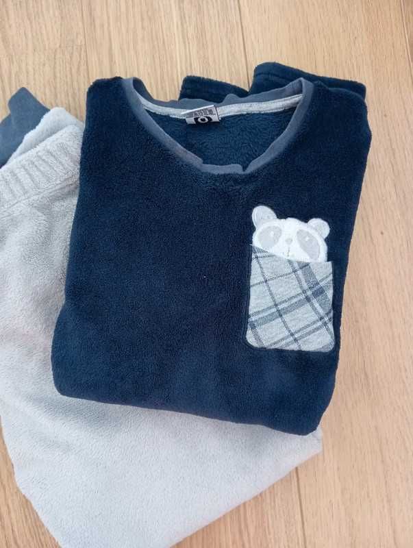 Pijama Polar Criança, 10 anos, azul e cinzento claro