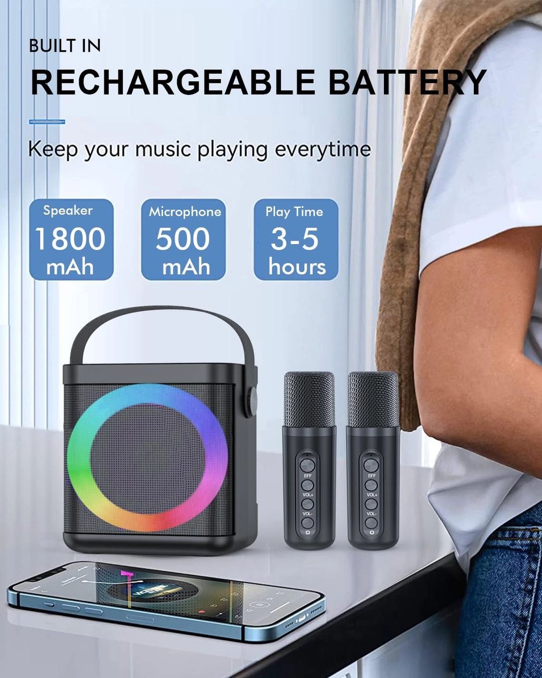 Zestaw karaoke z 2 mikrofonami, Bluetooth, USB, nowy