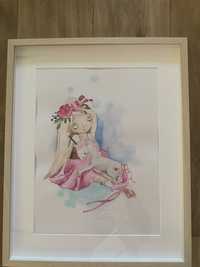 Obrazek ręcznie malowany Baletnica z jednorożcem 30x40