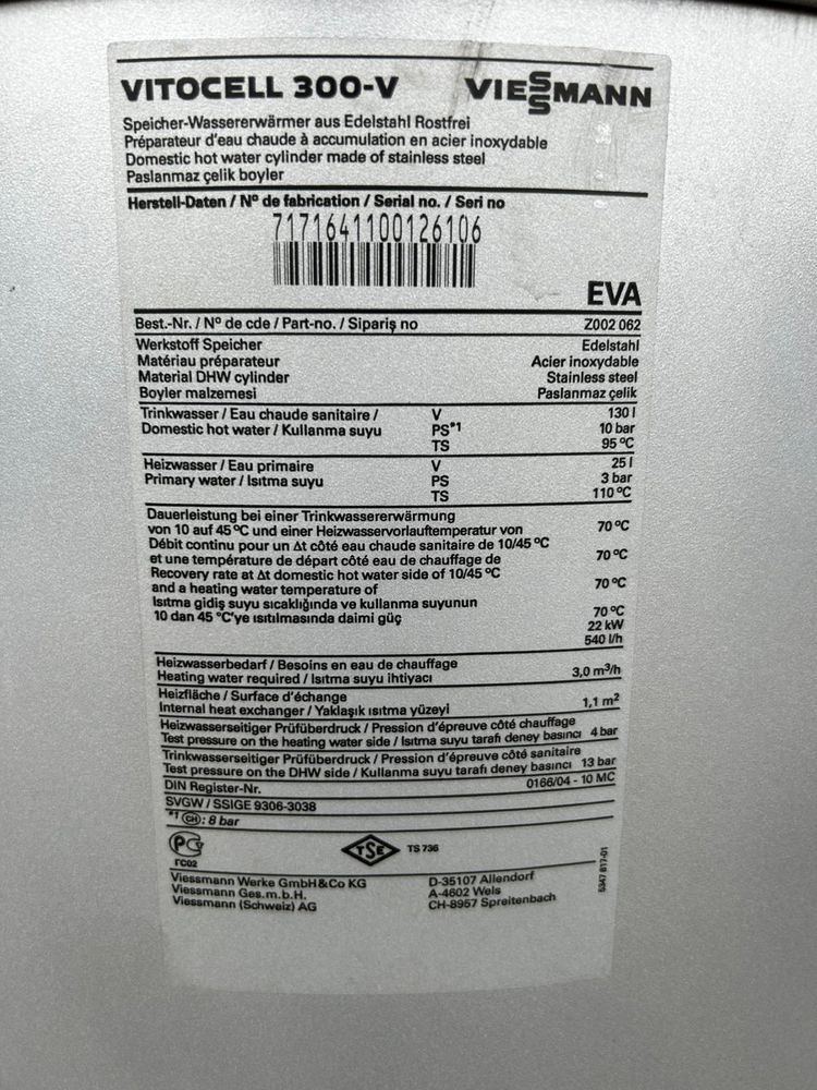 Bojler viessmann 130 l dwupłaszczowy nierdzewny