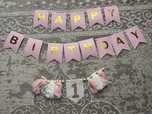 Гірлянда Happy birthday, гірлянда з китицями та цифрою один