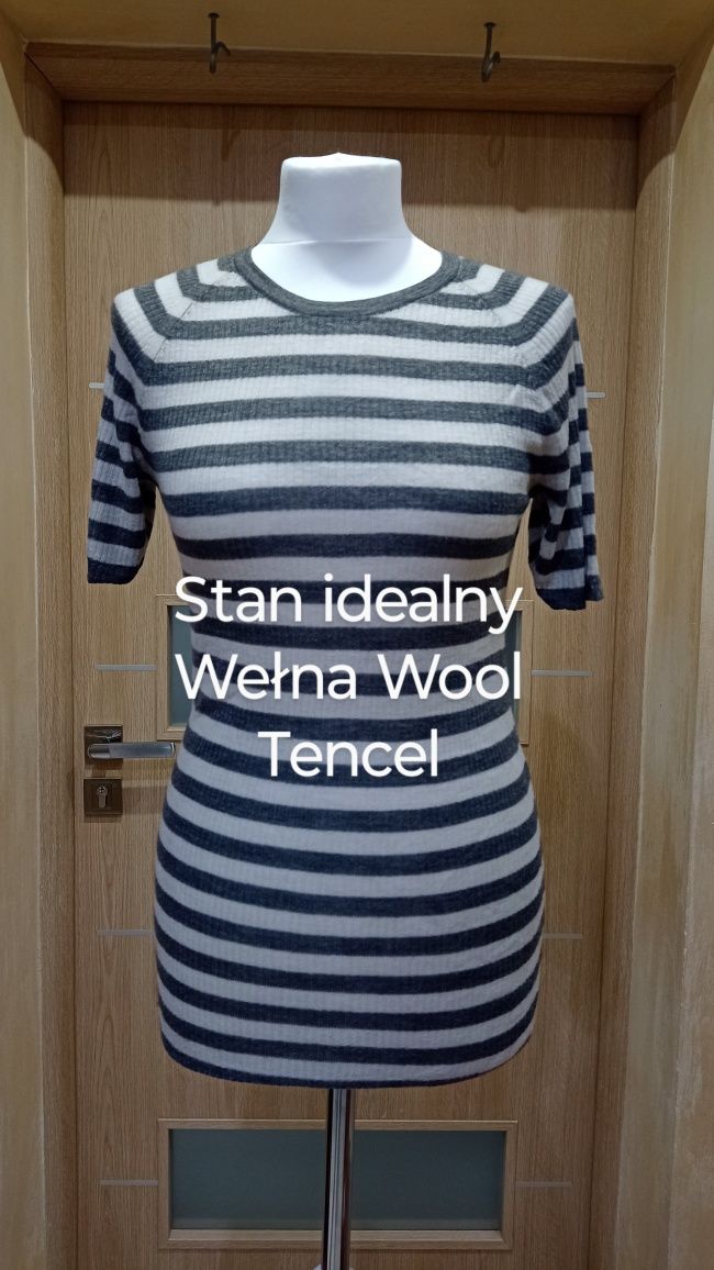 Śliczna bluzka koszulka wełniana, Merino Wool wełna, Pierre Robert M/