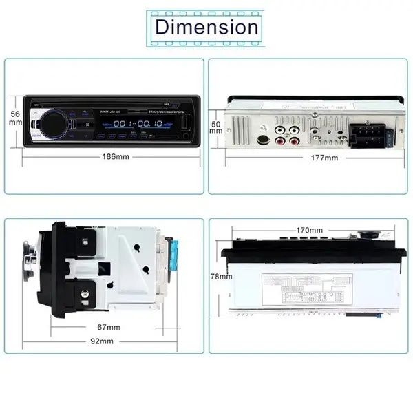 Автомагнитола SA-520, Bluetooth, 4x50W, 1DIN, ISO, AUX, SD, USB, 2392