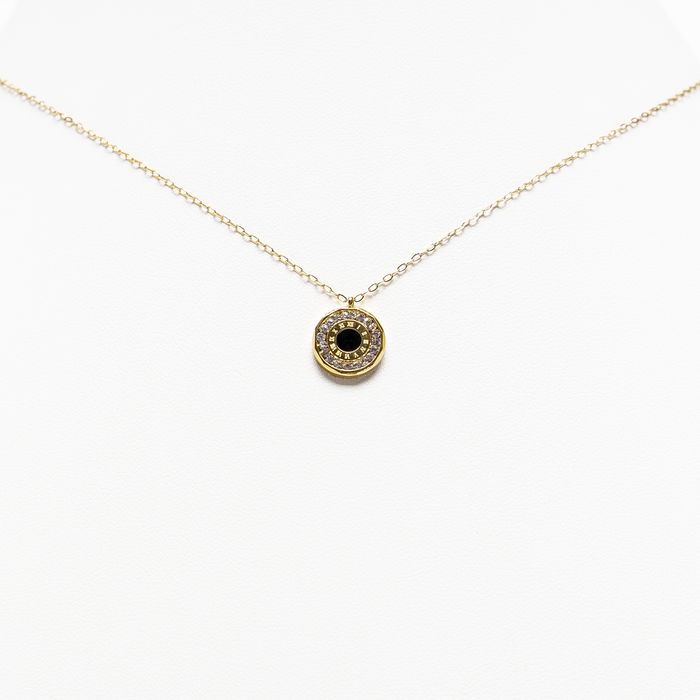 Celebrytka Monetka Cyrkonie Czarny Kamień 480