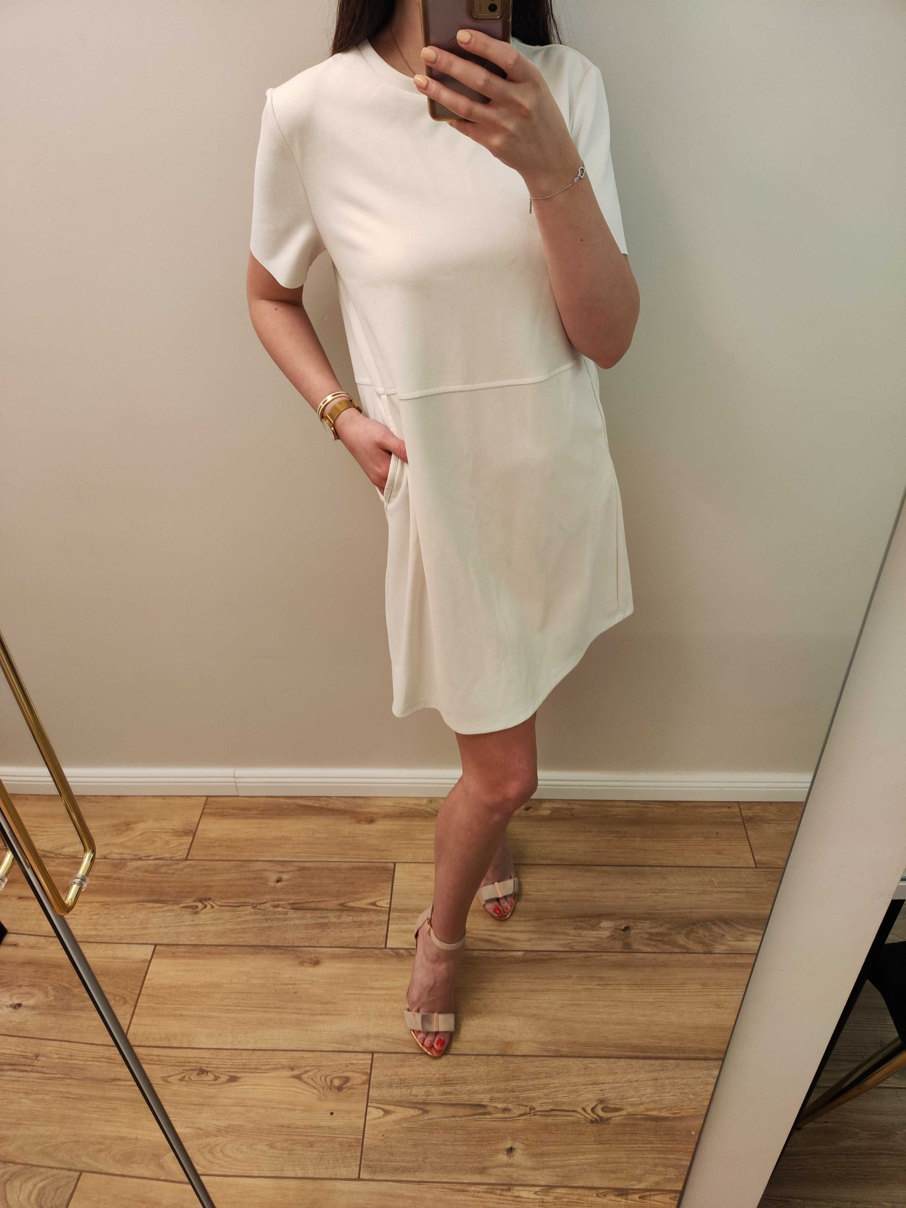 Biała sukienka krótki rękaw Zara M 38 elegancka