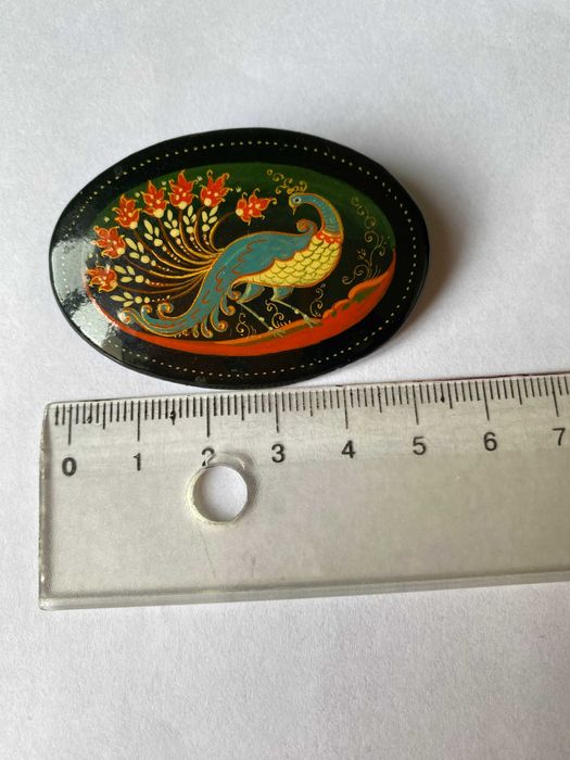Брошь "Павлин" Палех лаковая миниатюра