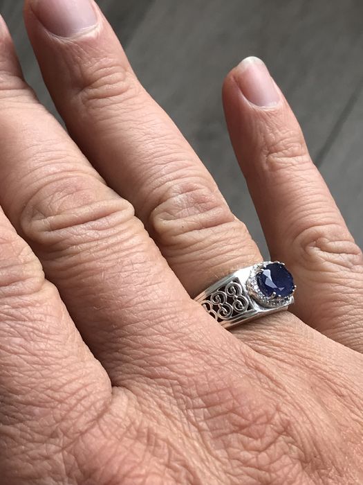 Кольцо перстень сапфир серебро