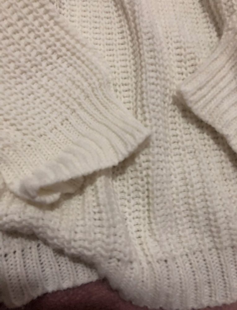 sweter r.uniwersalny wstawka futerko ecru bialy