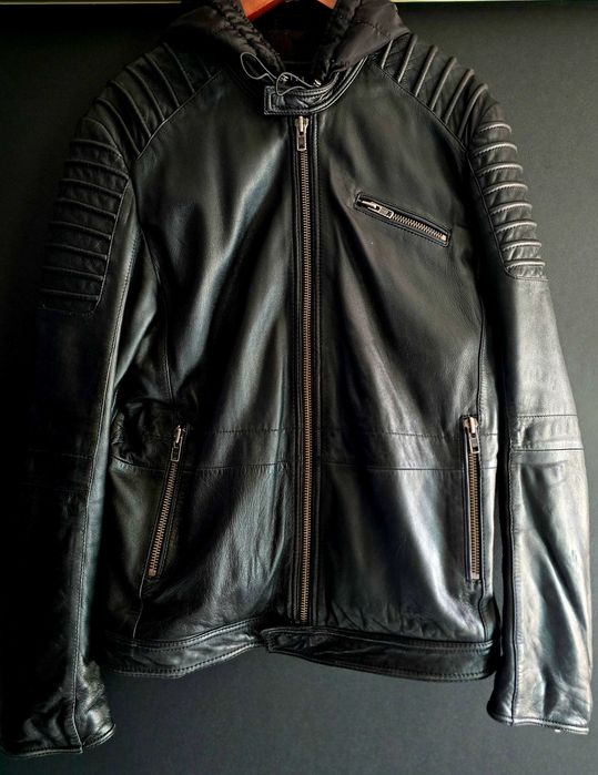 VISTULA kurtka skóra motor rock kaptur moto jacket czarna