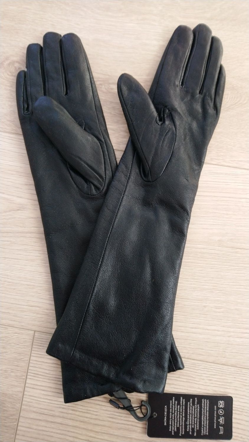 Nowe długie rękawiczki damskie ze skóry naturalnej cielęcej M