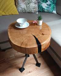 Stolik kawowy z plastra dębu Żywica Handmade