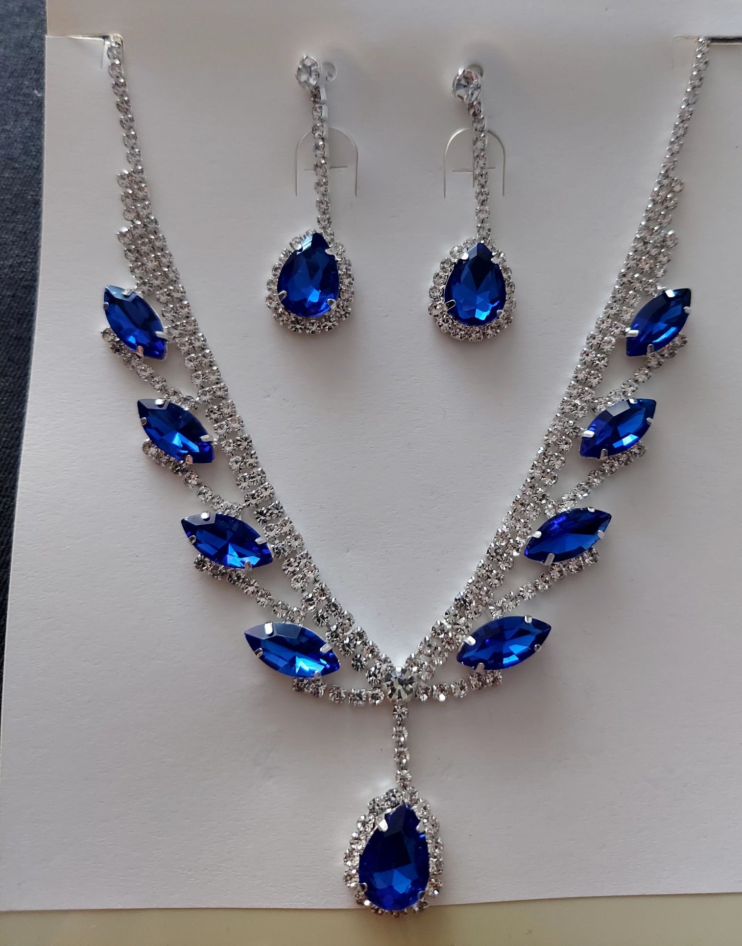Zestaw biżuteri glamour niebieskie chabrowe kryształki srebrne cyrkoni