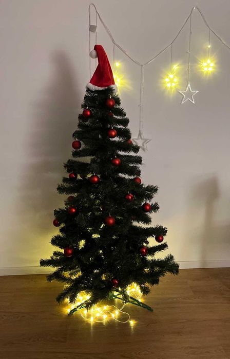 NOWY Choinka Sztuczna Jodła Zielona Gęsta 180/220cm + Stojak Gratis