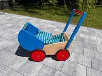 BAJO Wózek drewniany dla lalek pościel dziecięcy zabawka koła gumowe