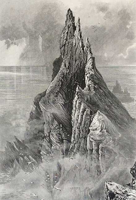 Stara grafika, staloryt, The bent cliff, ok. 1880 rok