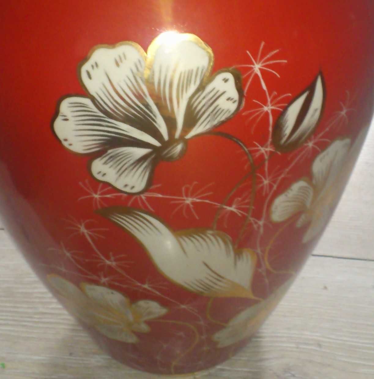 Bardzo duży wazon porcelana Chodzież 43 cm czerwony złocenia