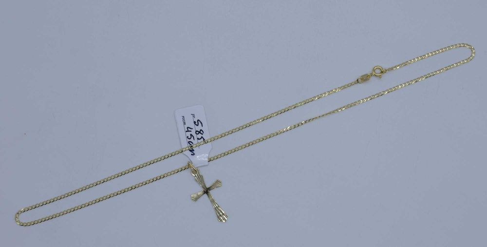 zestaw złota 585 łańcuszek + krzyż 2,08g 45cm NOWY CHRZEST KOMUNIA
