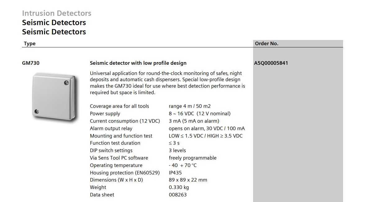Detetor sismico GM730 (para cofre forte)