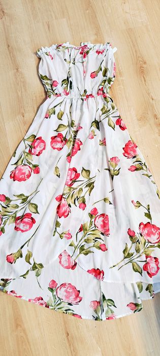 Długa letnia sukienka boho,asymetryczna sukienka na gumce,gołe ramiona