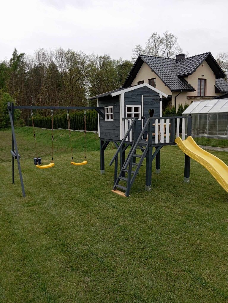 Plac zabaw Domek drewniany dla dzieci Cały zestaw