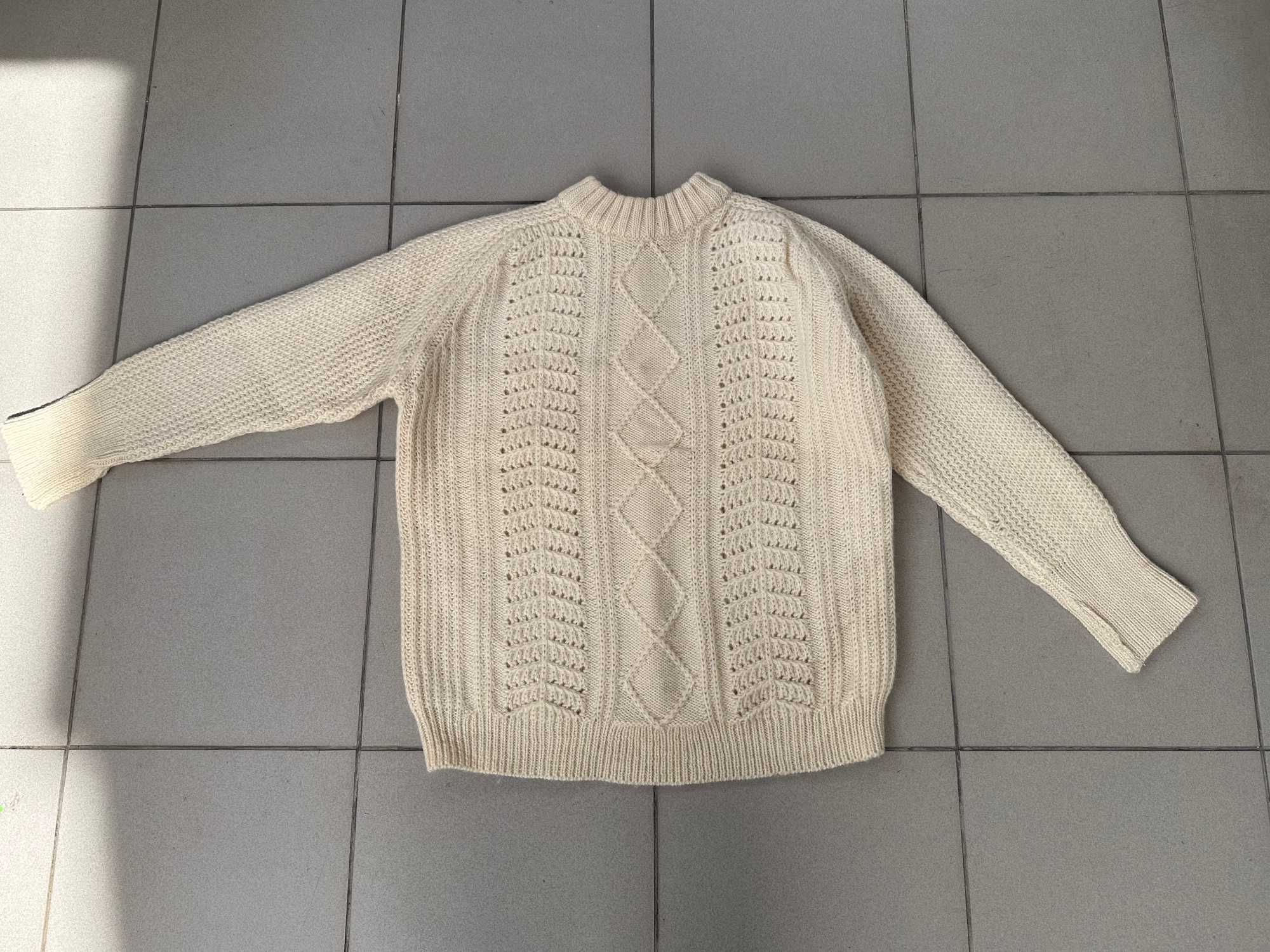 Sweter wełniany damski kremowy oversize old money r. L