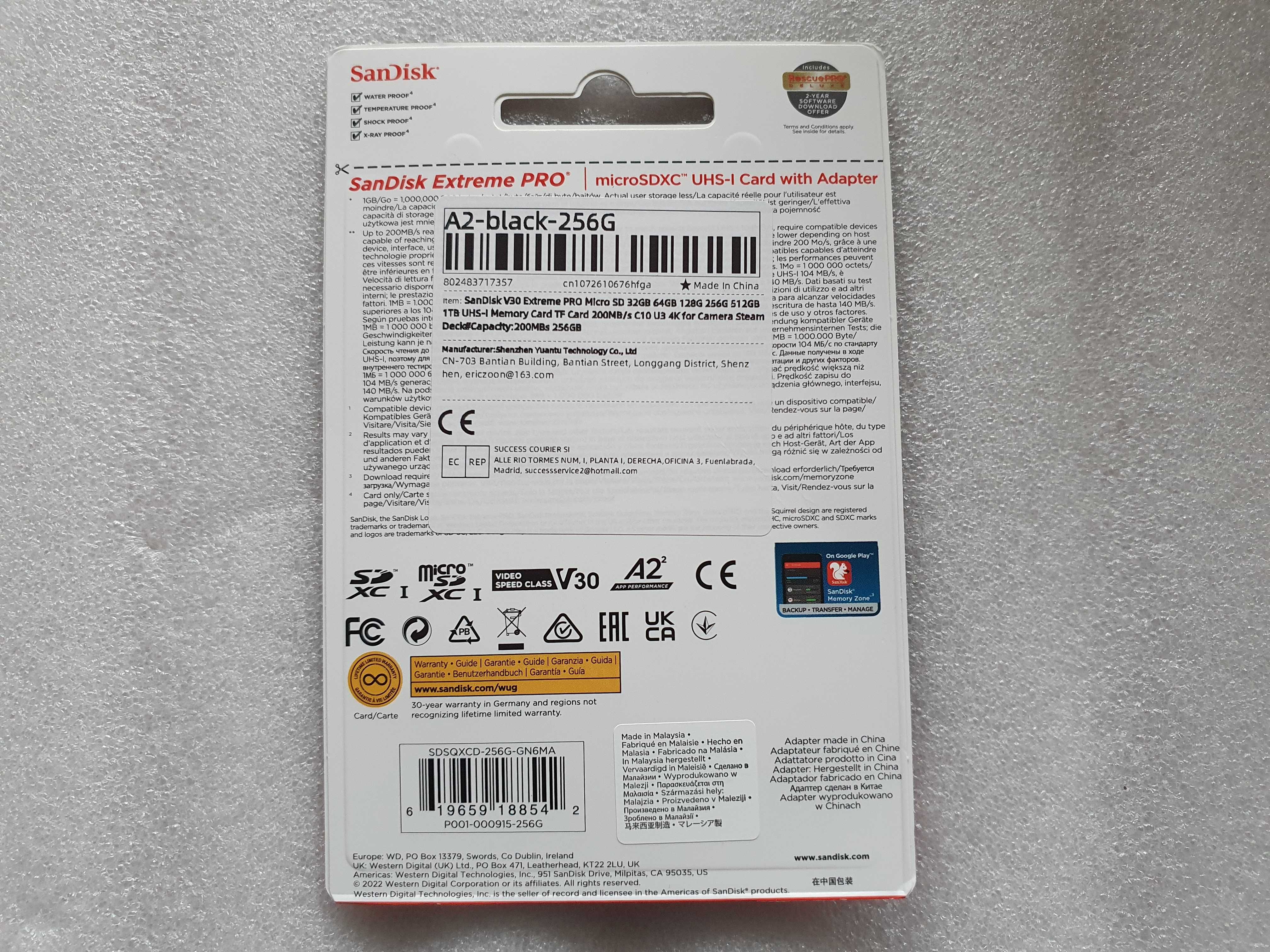 Карта micro SDXC SanDisk Extreme Pro 256Gb, нова, на запис 140 MB/s