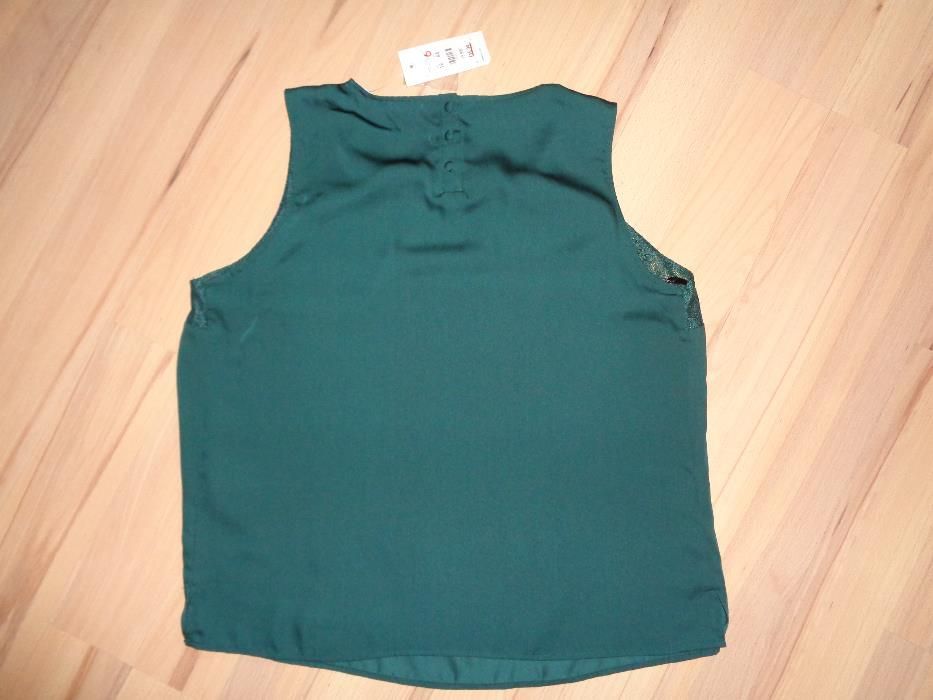 NEW LOOK modna elegancka bluzka zielona butelkowa zieleń koronka NOWA