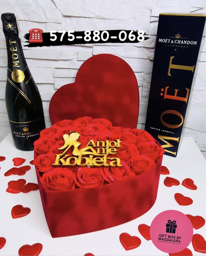 Prezent na urodziny imieniny dla niej Box Serce Premium Róże Gift