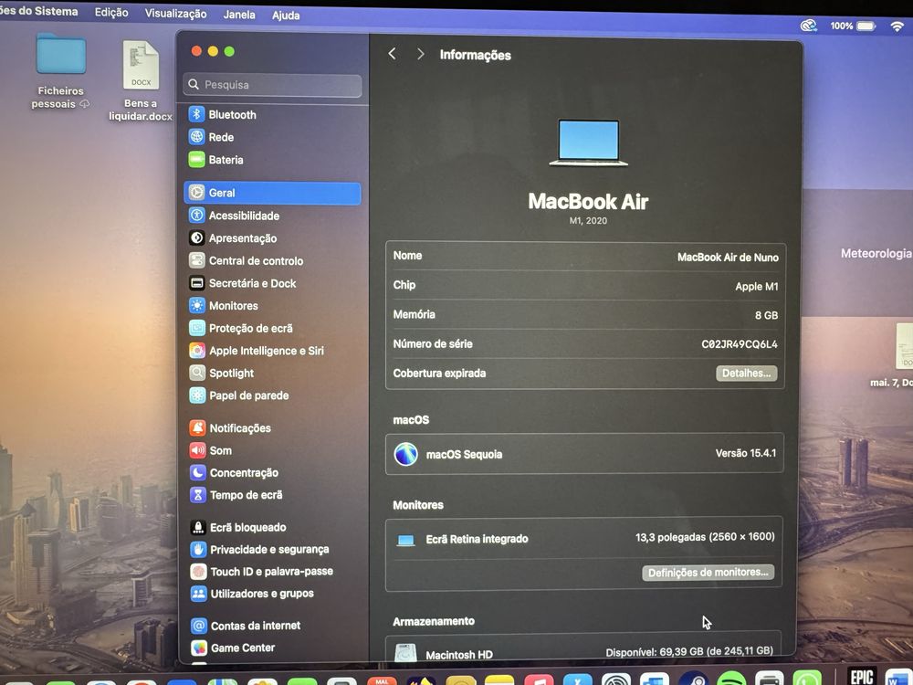 Vendo macbook air 2023 processador M1 256Gb