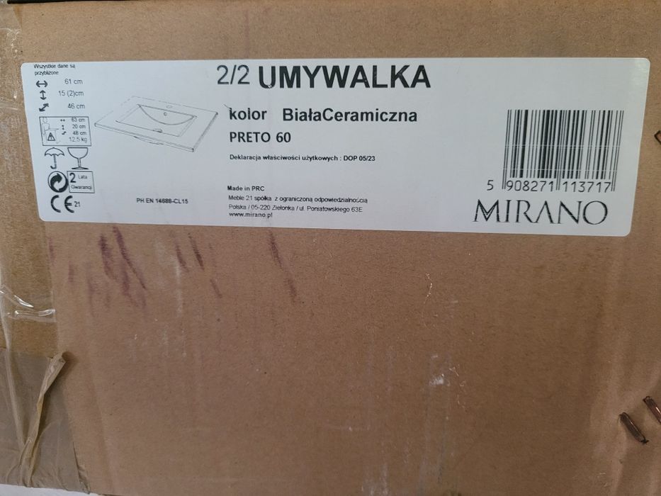 Umywalka łazienkowa 60cm PRETO MIRANO