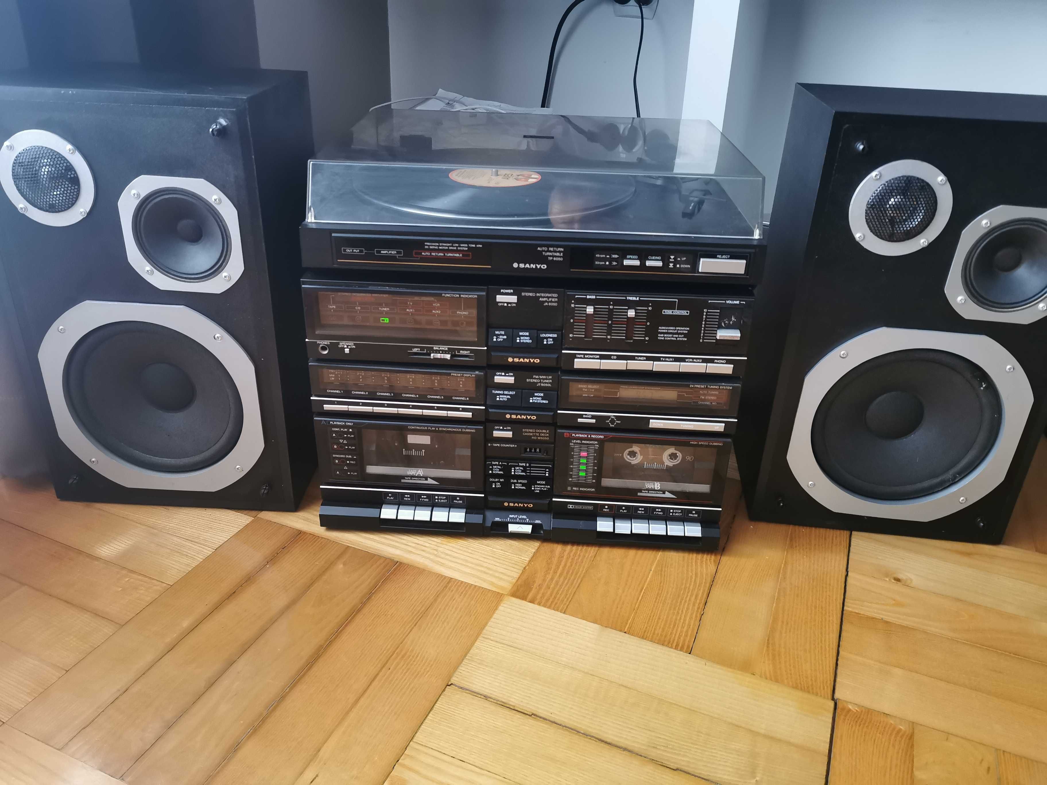 SANYO JT6050L + JA6050 + RDW6050 + TP6050 z kolumnami FISHER UNIKAT