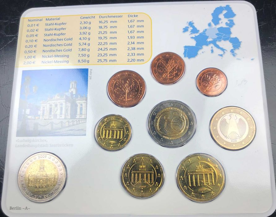 Set Anual Alemanha 2009 UNC Letra A Blister 2€ Igreja S.Ludwig e UEM