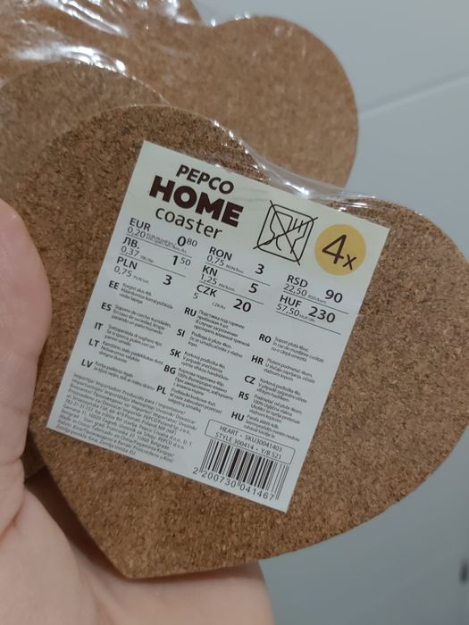 16-pack podkładki korkowe serca Pepco NOWE Folia