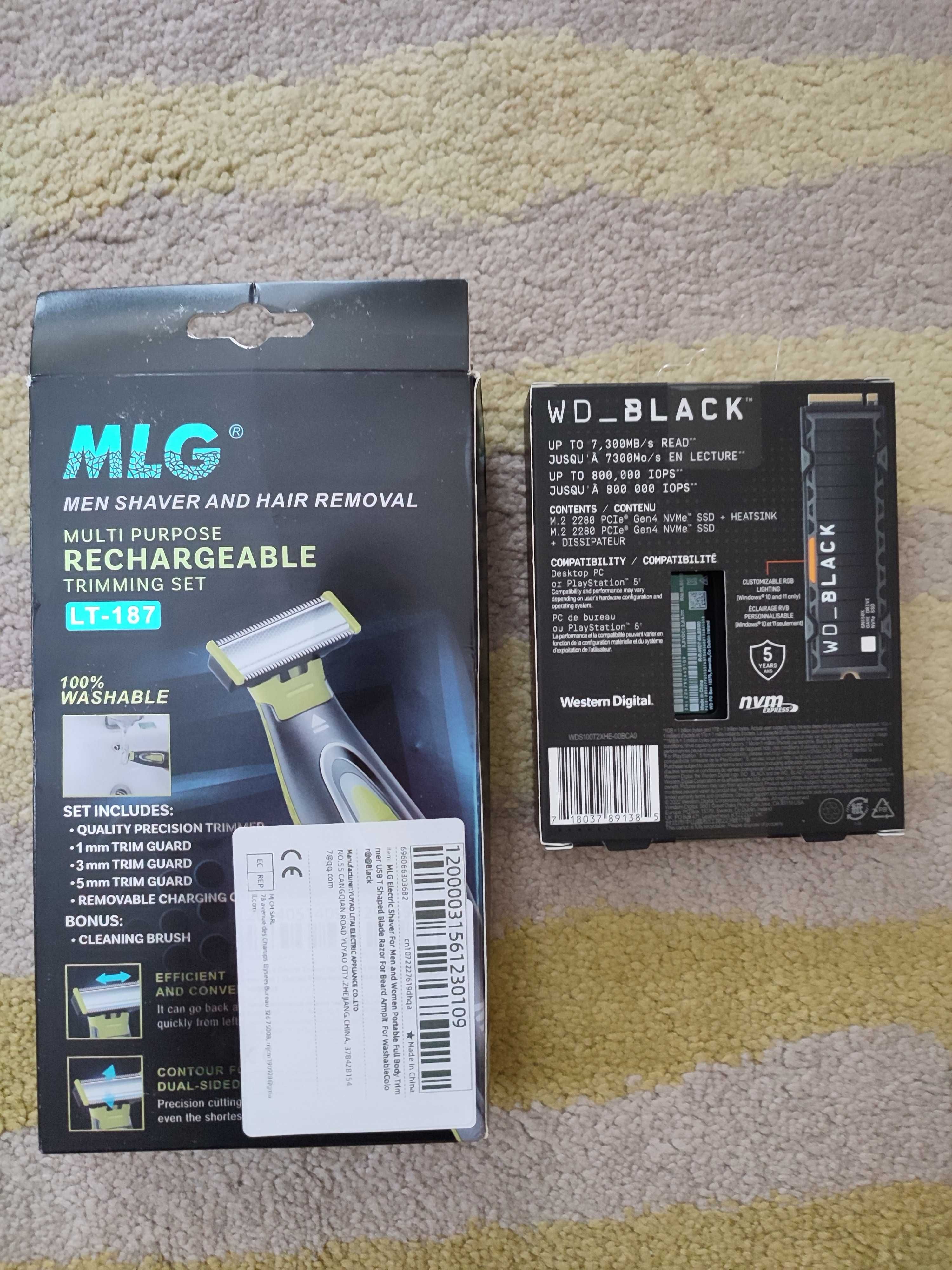 Golarka bezprzewodowa MLG (Li-Po) + dysk SSD WD BLACK SN850X 1TB. Nowe