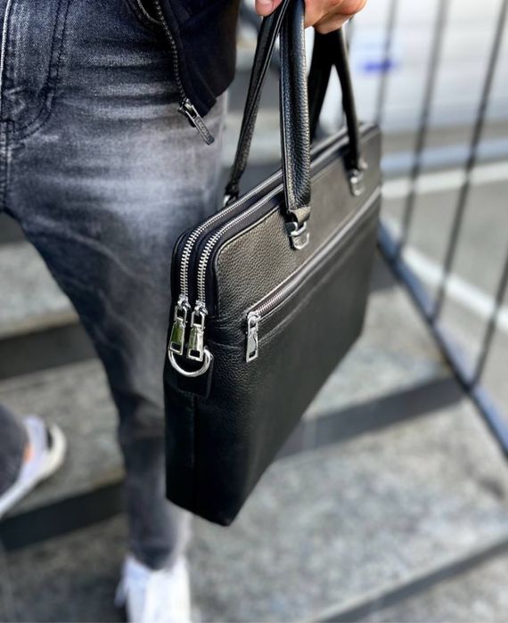 Якісна чоловіча шкіряна сумка- портфель, для ноутбука чи документів