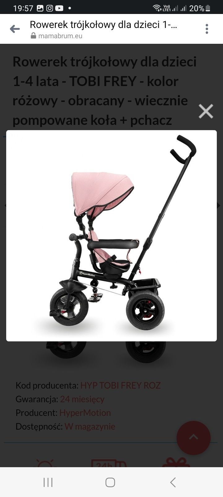 Rowerek trójkołowy dla dzieci 1-4 lata - TOBI FREY - kolor różowy - ob
