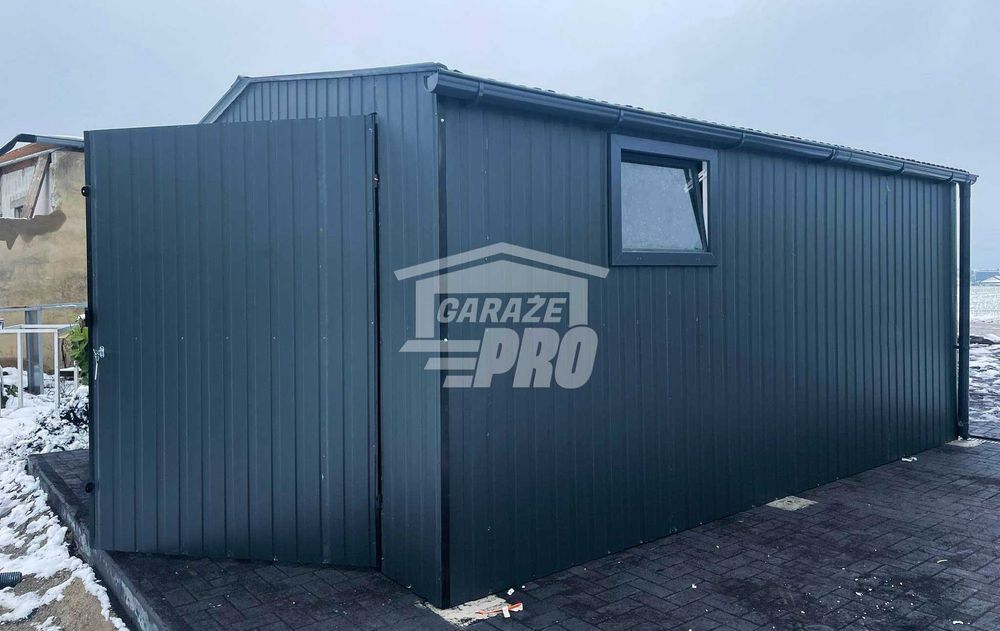 Garaż blaszany 4x5 Brama + okno Antracyt  Dach dwuspadowy GP145