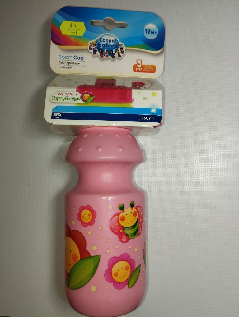 Nowy różowy bidon butelka dla dziewczynki Canpol Babies 360ml sportowy