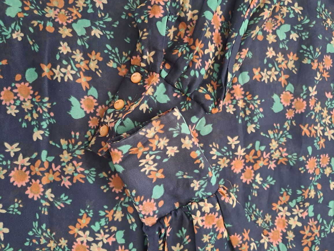 Koszula damska w kwiaty kolorowa 36 38 S M vintage mgiełka