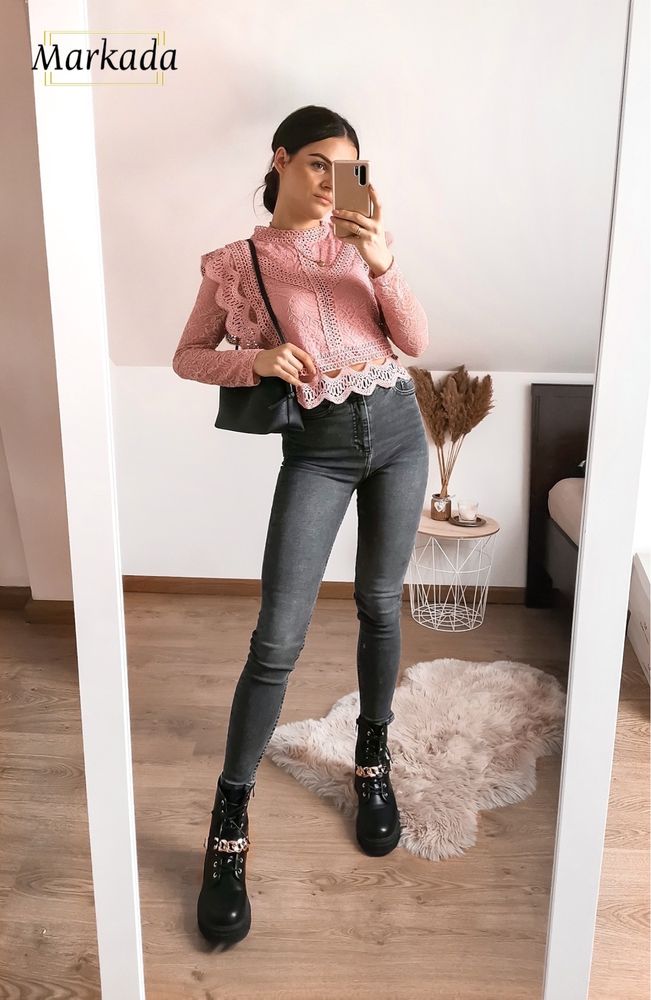 Bluza koronka pudrowy róż