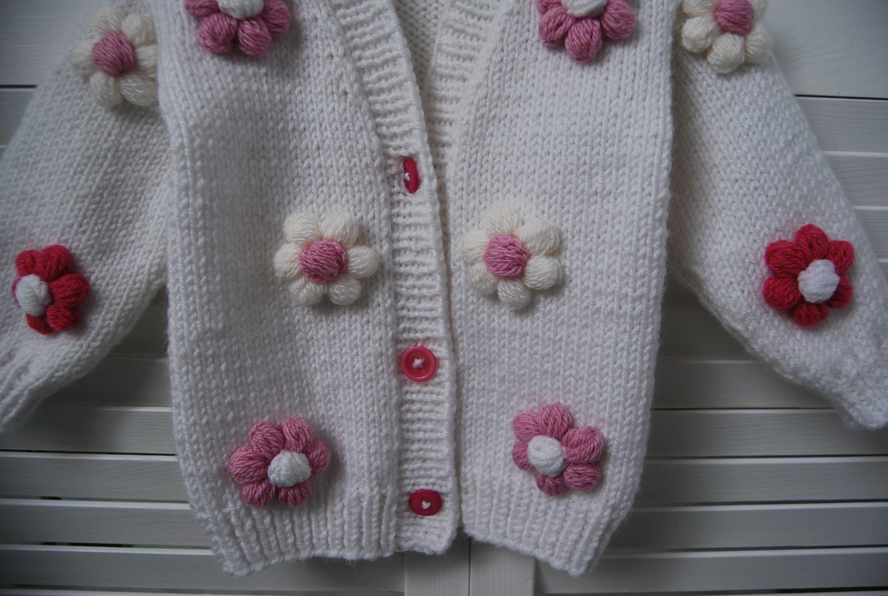 Nowy sweterek z kwiatami 3D rękodzieło rozmiar 80 - 86 cm 12-18 m-cy