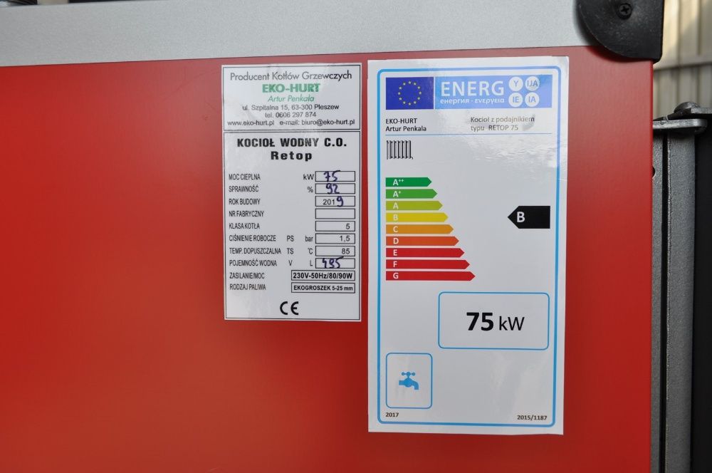 Kocioł C.O. 5 klasy - Retop 75kW certyfikat Pleszew ekogroszek OD RĘKI