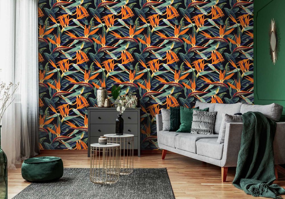 KUP 3 ZAPŁAĆ MNIEJ Tapeta Liście Ciemne Kwiaty Glamour 3D Na Ścianę