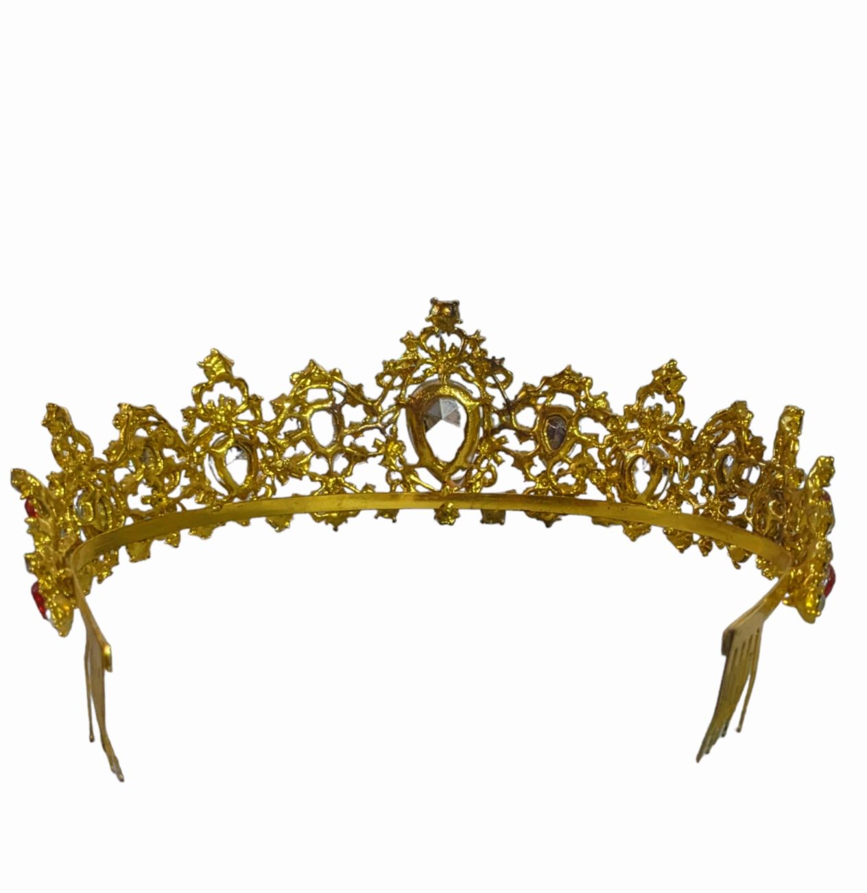 Діадема корона в золотому кольорі з червоними камінцями