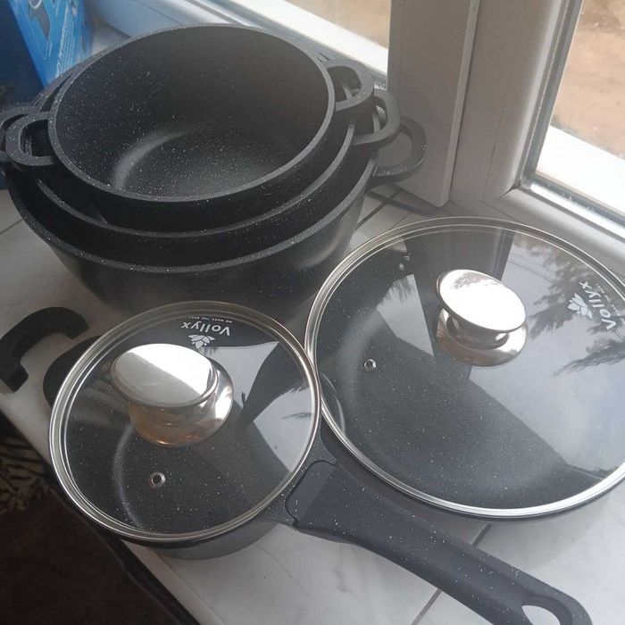 Набір посуду (12 предметів) з гранітним  покриттям. Набір каструль.