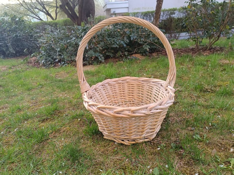 Kosz wiklinowy biały bielony na kwiaty warzywa, dekoracyjny, rękodzieł